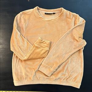 EUC New York & Company Tan lounge Velour Stretchy Crew Neck Top